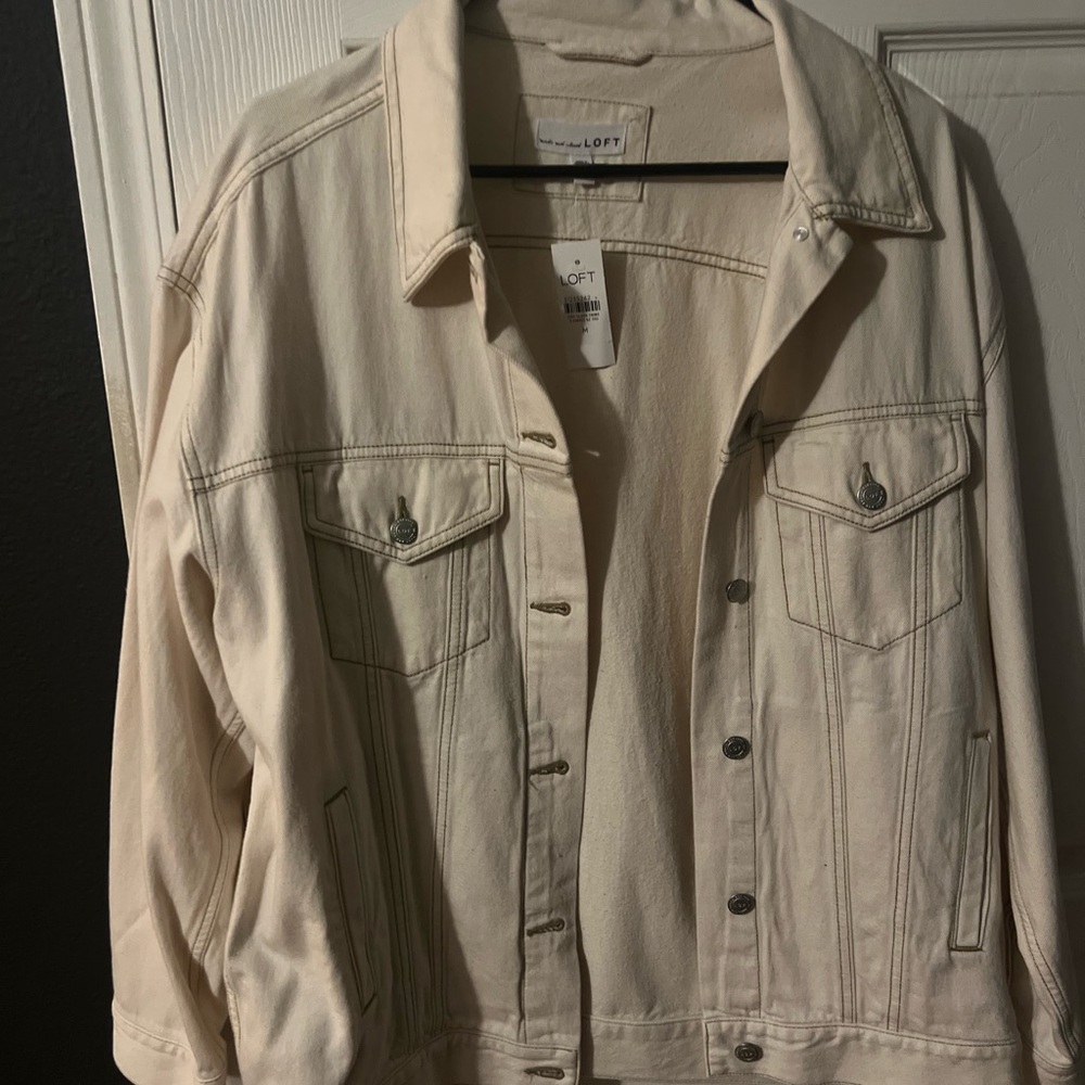 LOFT Women's Off-White Jean Jacket - Picture 2 of 4